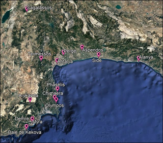 Cartes interactives des site à découvrir dans la région d'Antalya